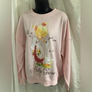 This is a good time to be a silly goose graphic print pink sweatshirt size large